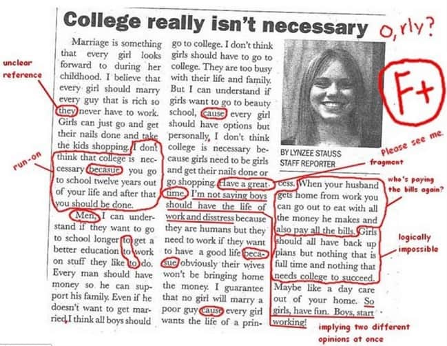 Newspaper article showing several grammatical mistakes