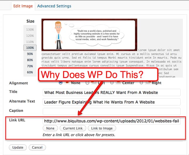 Website Image Usability & SEO Best Practices - WordPress Forced Link Example