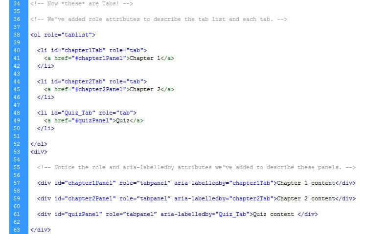 Screenshot of a code editor with HTML that implements ARIA.