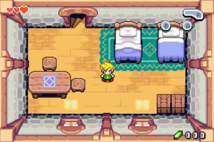 A screenshot of the game 'Legend of Zelda' showing the player's health using red hearts