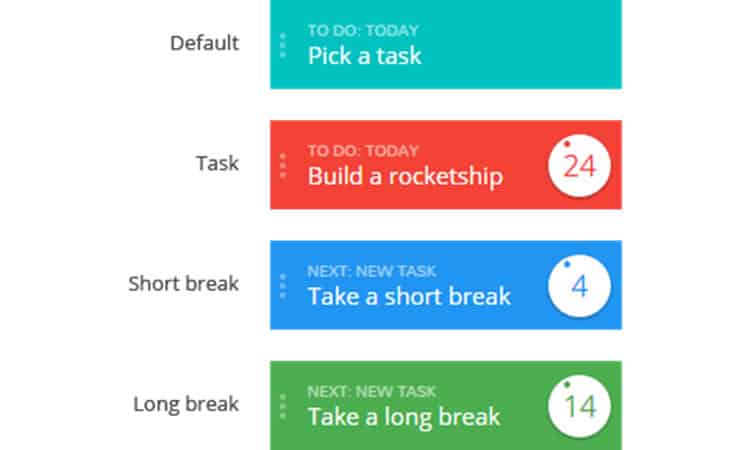 Pomello uses green to indicate when a long break between tasks is due