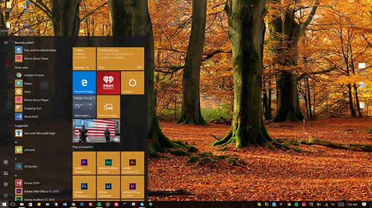 Windows 10 application launcher featuring the Metro design language