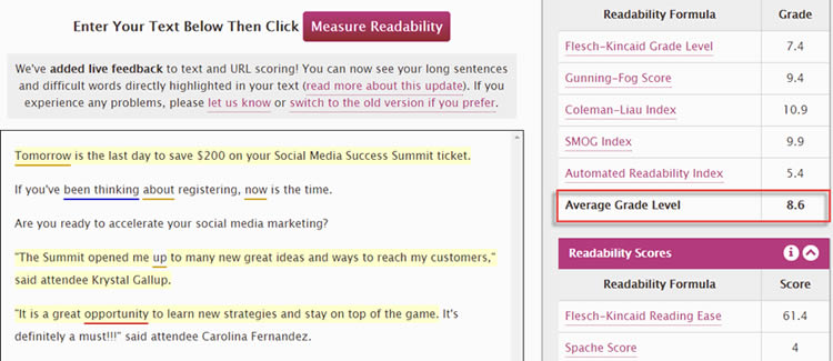 Readibility Score's website (Source: ReadibilityScore)