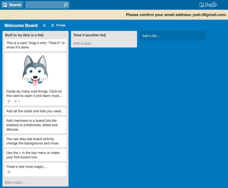 Trello's "Welcome board" (Image source: Trello)