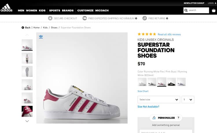 Adidas product page in English (Image source: Adidas)