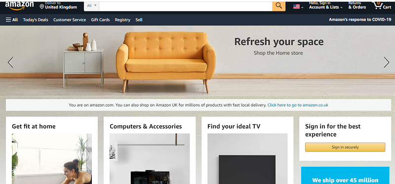 Screenshot of Amazon's website