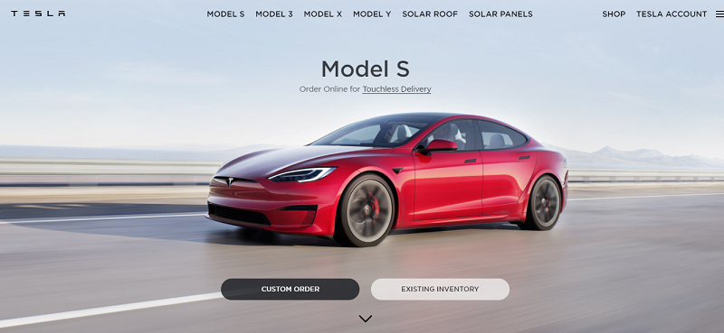 Screenshot of Tesla's website