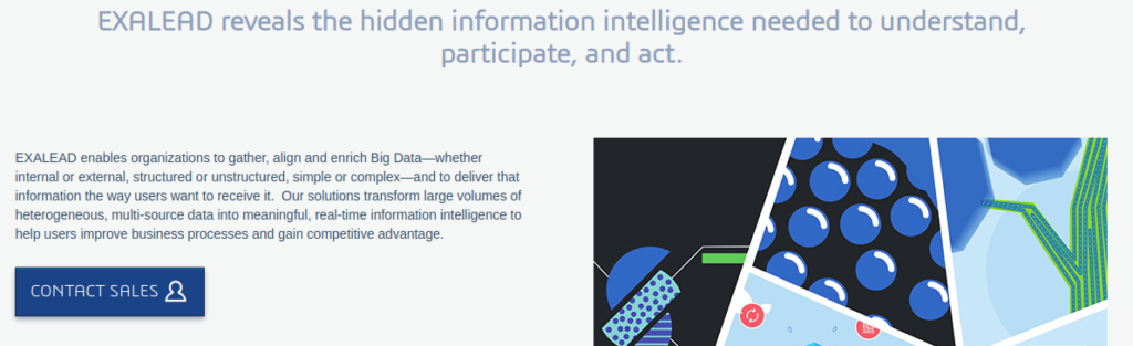 Partial screenshot of a webpage with the heading: Exalead reveals the hidden information intelligence needed to understand, participate, and act.