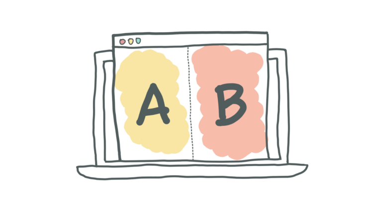 Mockup of a browser with two sections, one marked 'A', and the other, 'B'