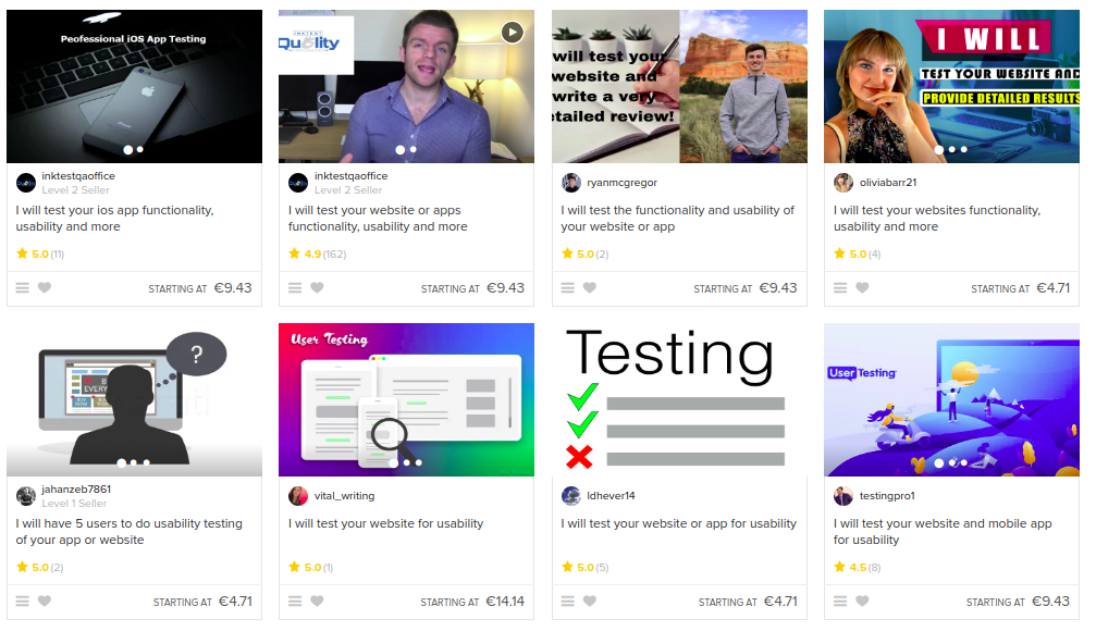 A list of usability testing experts on Fiverr 