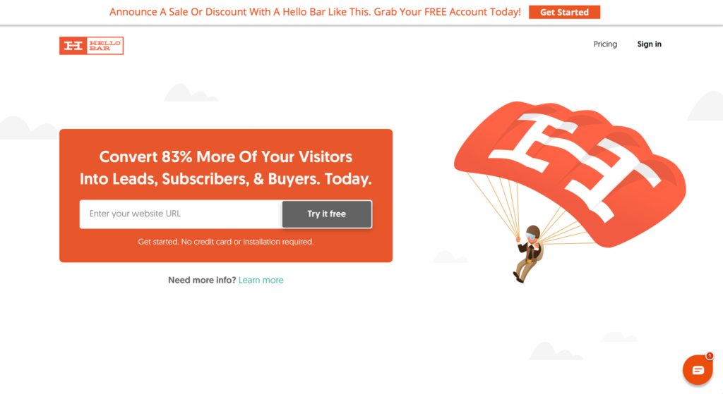 Screenshot of a landing page on Hellobar