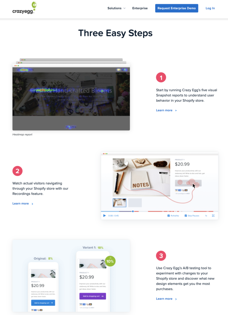Crazyegg explains all the steps involved in using its Shopify solution.