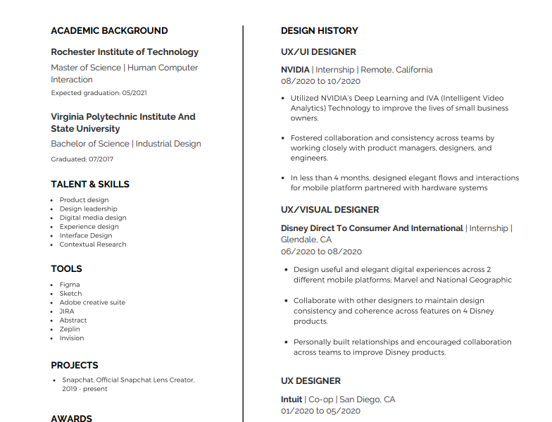 Partial snapshot of a resume