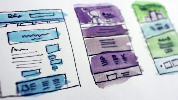 Three ink drawings of wireframes